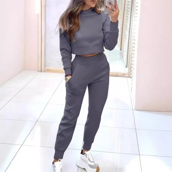 Women's 2 Piece Outfits Long Sleeve Pullover Crop Top And Drawstring Sweatpants Set Fall Lounge Sweatsuit Set