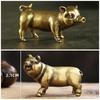 Vintage Brass Mini Pig Figurine Handmade Retro Desk Ornament Tea Pet for Living Room Desktop Home Decor Collection Gift