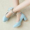Girls Leather Shoes Ladies High Heel Shoes Sweet Pearl Ankle Strap Princess Mary Janes Party Wedding Shoes Women Pump 30-43