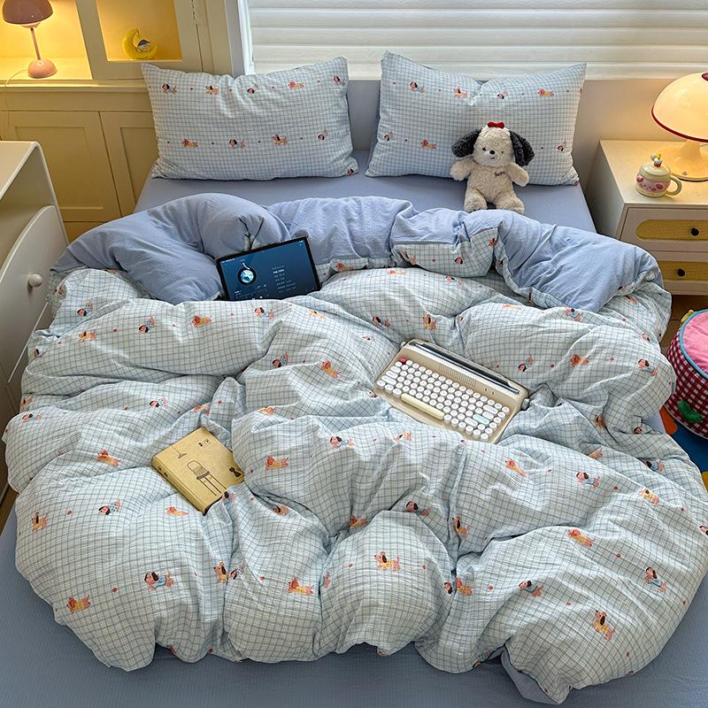 Double-Layer Gauze Cotton Printed Bedding Set - 3 or 4-Piece Options