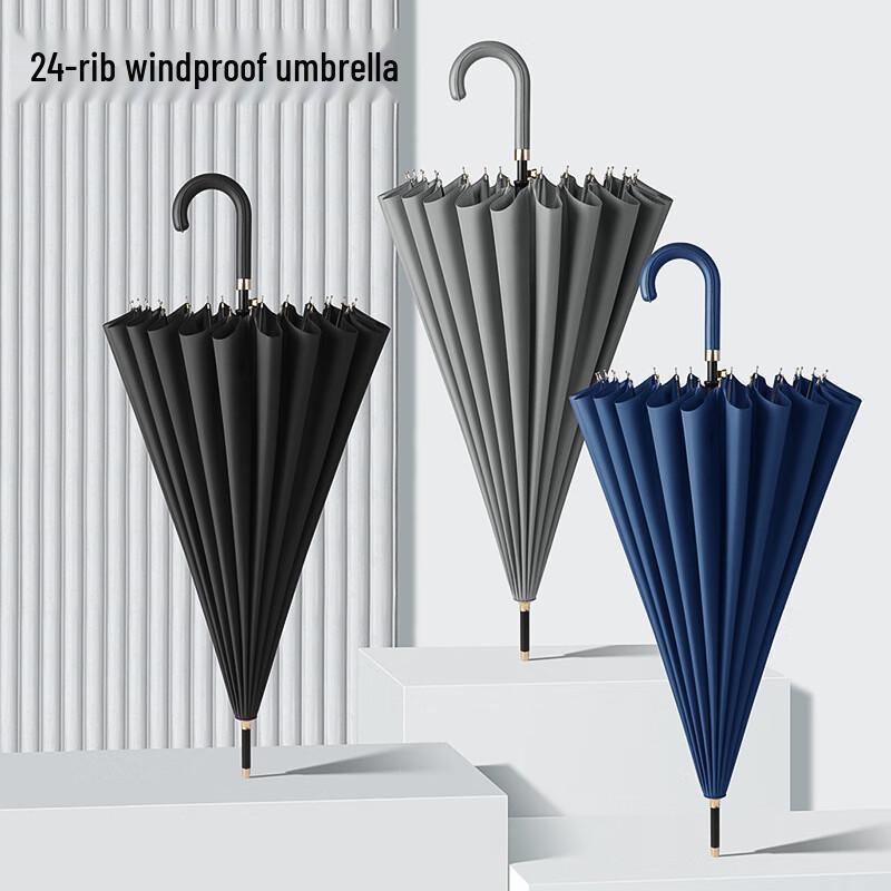 Heavy-Duty 24-Rib Windproof Long Handle Umbrella