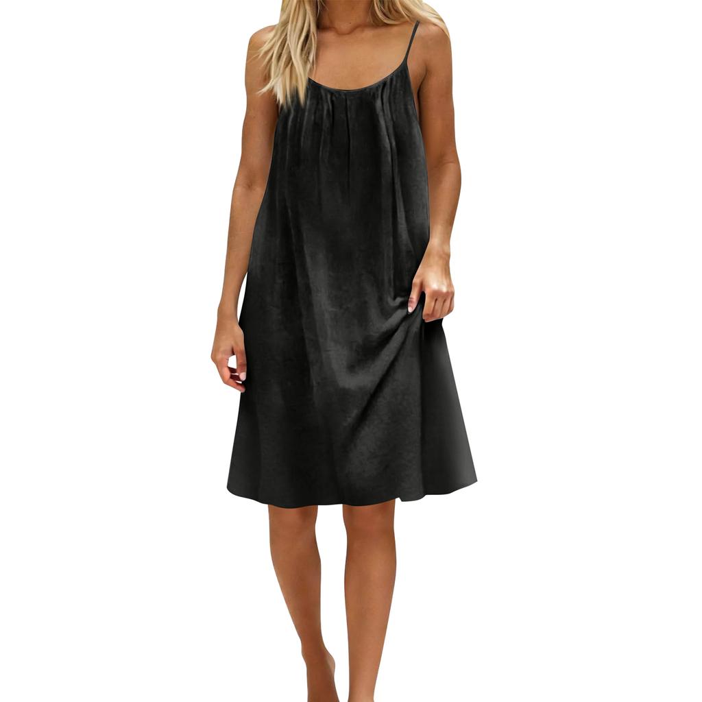 Vestito da Donna Senza Schiena con Spalline Sottili, Senza Maniche a Spalline Sottili, Fluido, Corto da Spiaggia/Vacanza, Con Laccio Dietro.
