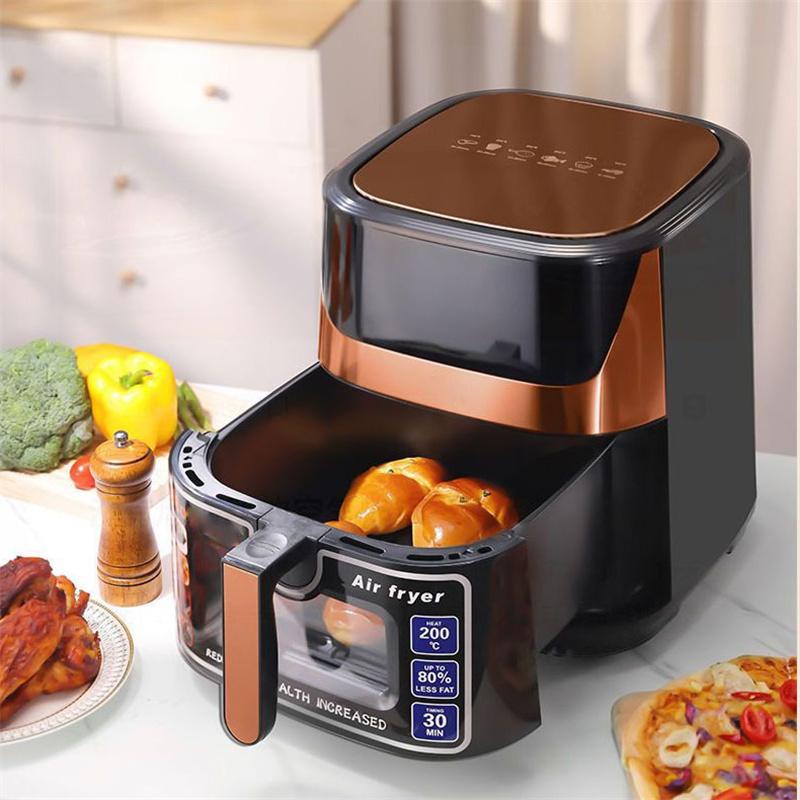 8,8L Velkokapacitní Multifunkční Domácí Horkovzdušná Fritéza Průhledný Inteligentní Dotykový Displej Nerezová Elektrická Fritéza Plně Automatická Horkovzdušná Fritéza