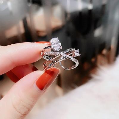 New Trendy Geometric Multilayer Open Zircon Adjustable Rings For Women Fashion Elegant Crystal Jewelry Party