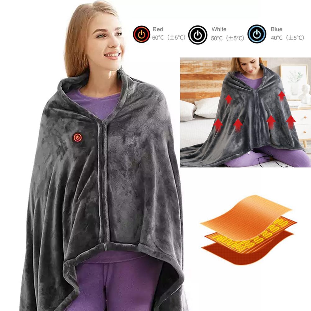 USB Heated Blanket Heated Blanket Shawl 3 Heating Level Wearable Electric Blanket Coral Velvet 9 Heated Areas for Autumn Winter