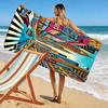 "Vintage Cityscape with Classic Cars" Patterned beach towel quick dry perfect for travel outdoor sports jogging the beach and swimming