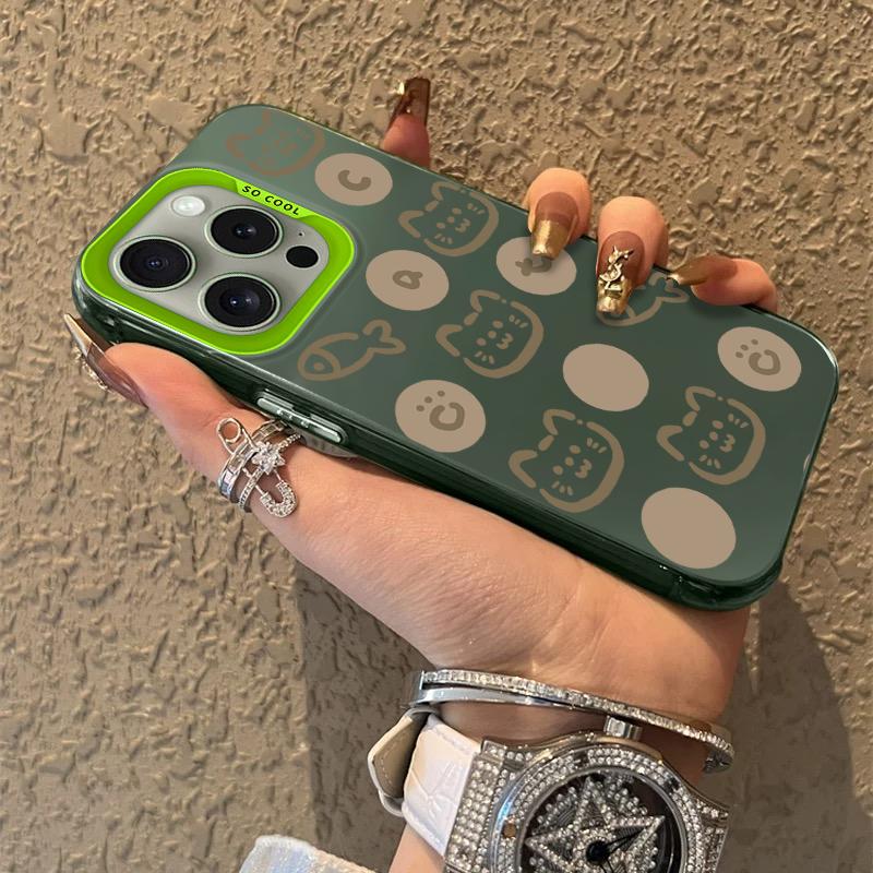 Hand Drawn Style Cat Fish Frosted Case for iPhone 17 Air 16 E 15 14 Plus 13 12 Mini 11 Pro Max Acrylic Sheet Silicone Hard Cover