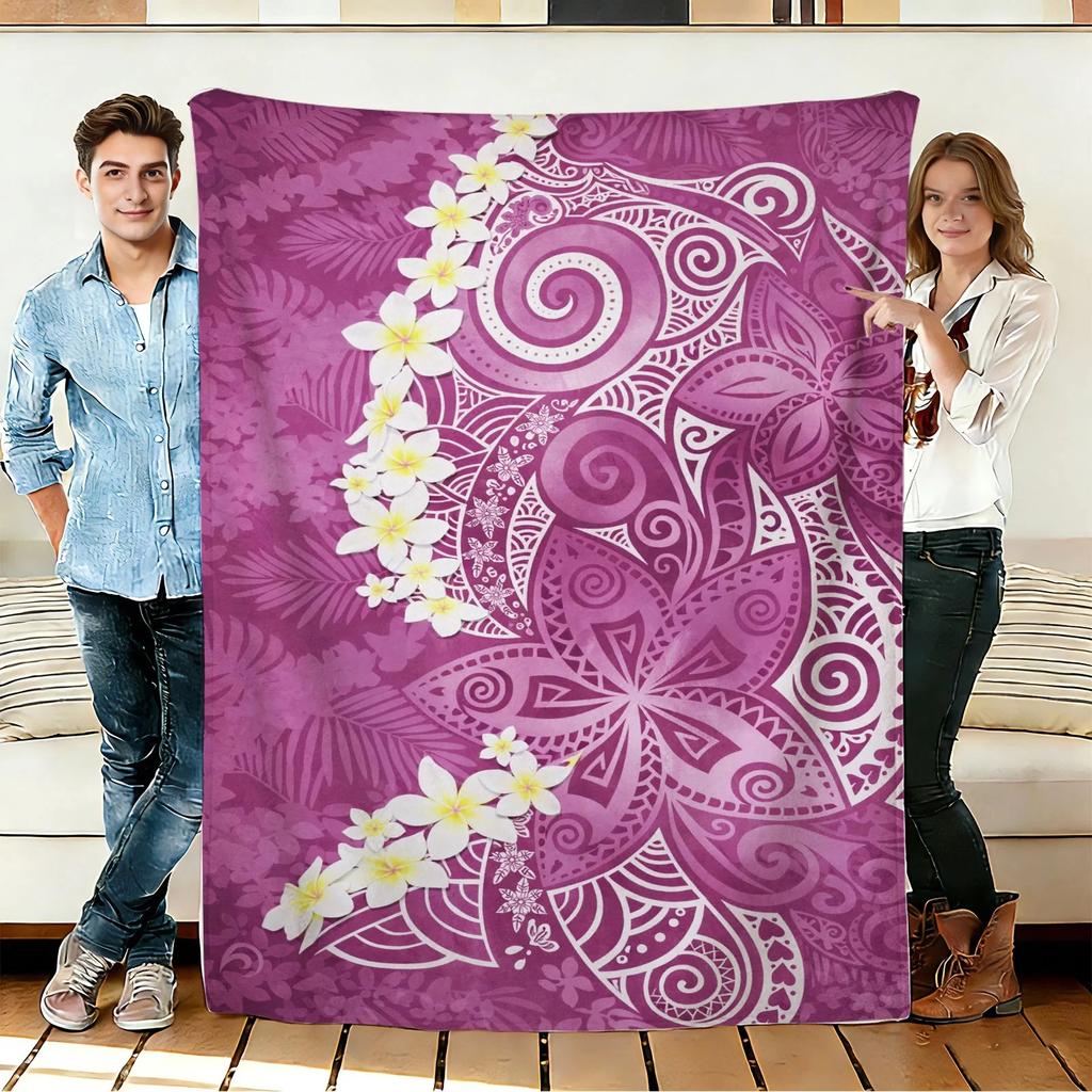 Plumeria Floral Pattern Flannel Blanket Soft Cozy Throws Napping Travel Use