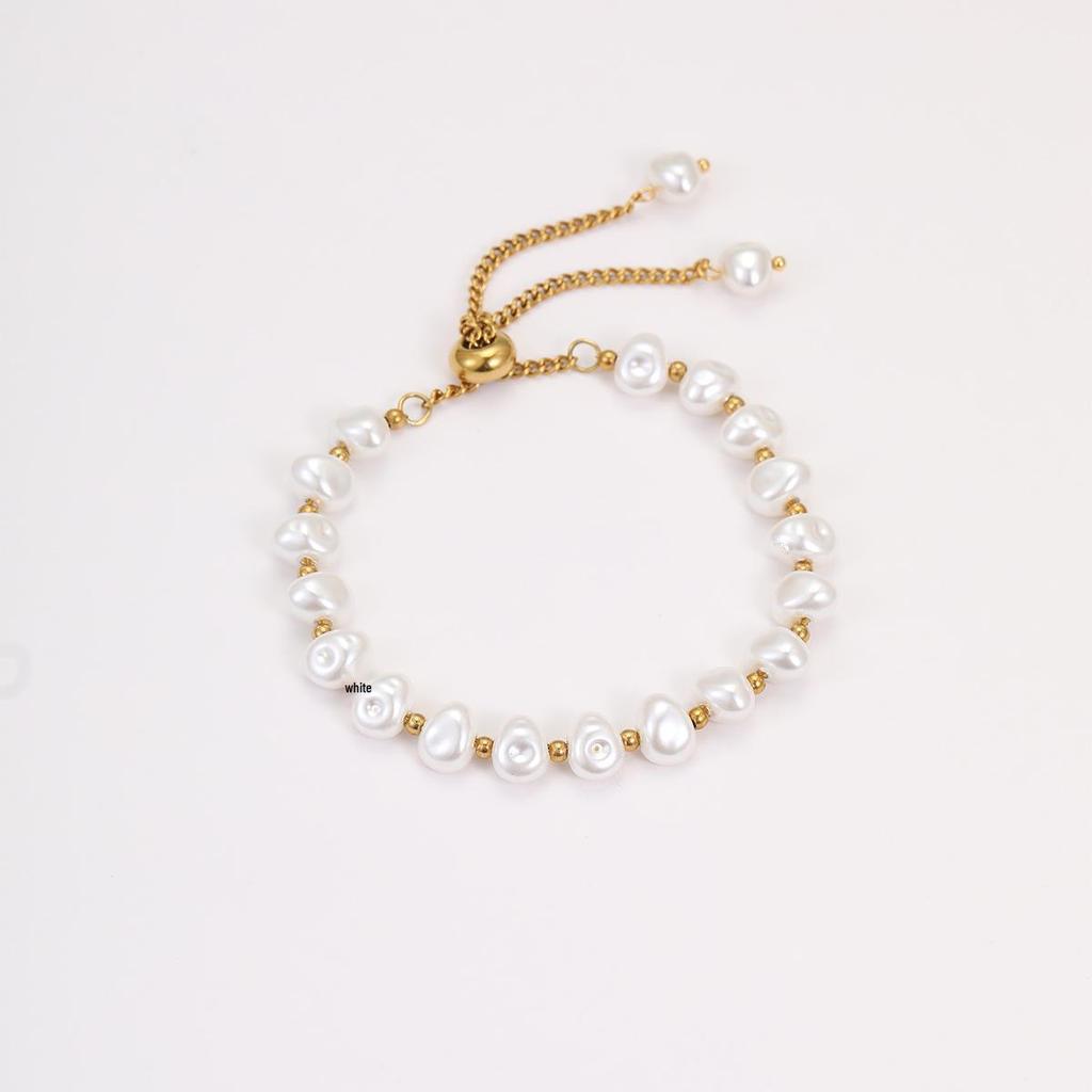 Elegant Baroque Faux Pearl Stainless Steel Layered Bracelet Earrings Set