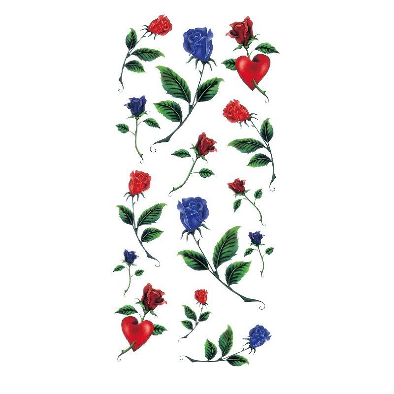 Adesivo de tatuagem de flor de rosa azul, flor de ameixa, padrão grande, capa de braço, adesivo de tatuagem à prova d'água, amostra de tatuagem