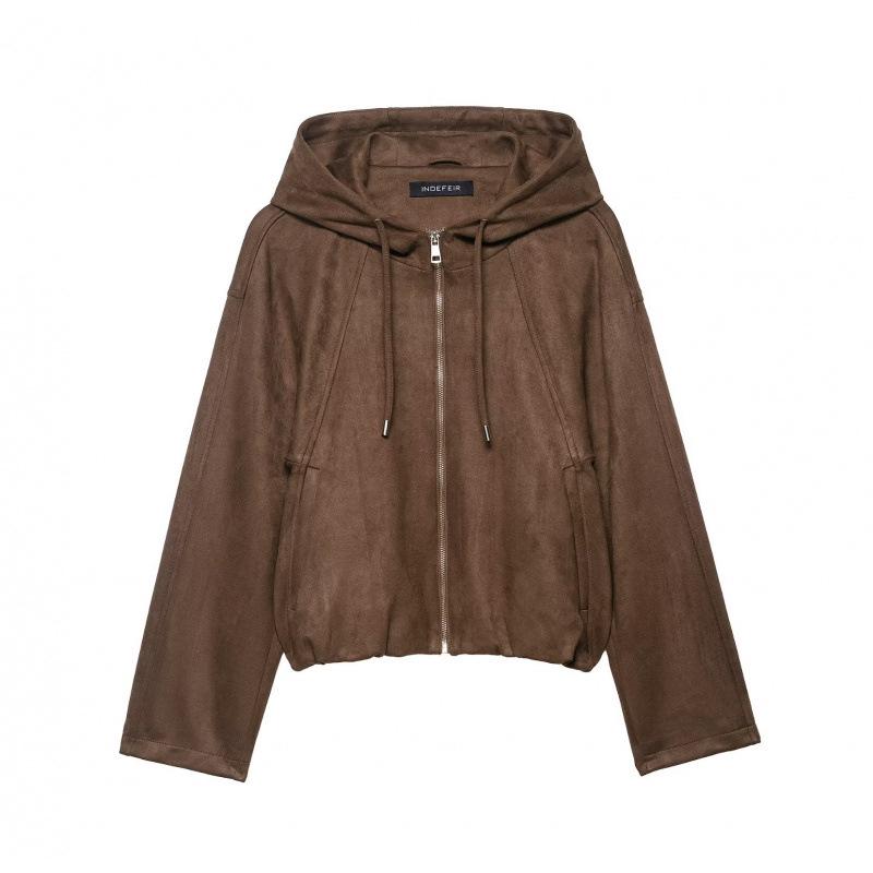 

Женская hooded bomber jacket из искусственной замши в европейском и американском стиле Extra Small темно-коричневого