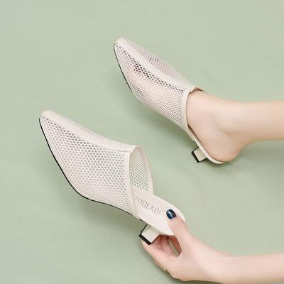 Popular  Baotou Slippers Women's Summer  New Popular Mesh Hollow High Heels Slides Shoes Balck Casual Mules Slipper Sandals