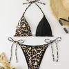 New European and American Bikini Triangle Soft Bag Sexy Leopard Print Swimsuit Neck Halter