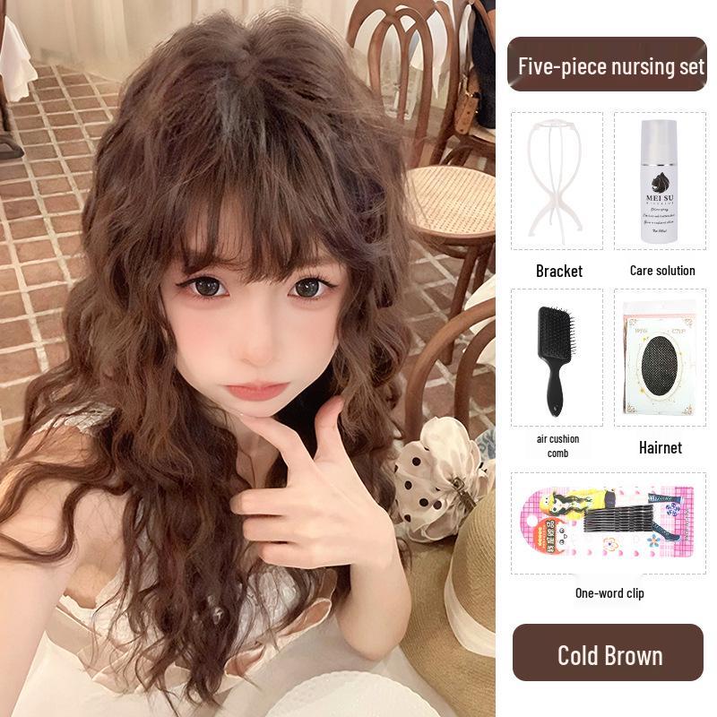 Age-Reducing Woolly Curl Wig for Women - Long Lolita Water Wave Hair with Lazy Bangs