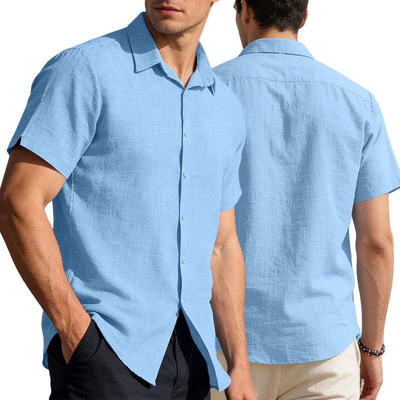 

Men Linen Blend Short Sleeve Button Down Shirt S синій