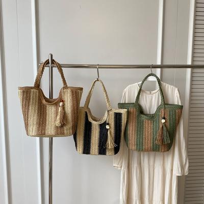 Fashi Solid Color Straw Woven Large Capacity Women's Shoulder Bags 2026 High Quality Beach Vacati Sweet Handbags for Women