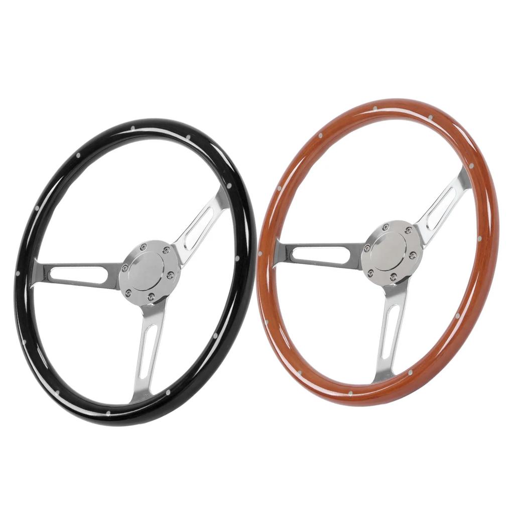 3 Spoke Riveted 6 Hole Modification Steering Wheel Modification 380mm 15in Wood Vintage Steering Wheel Assembly Walnut Grip