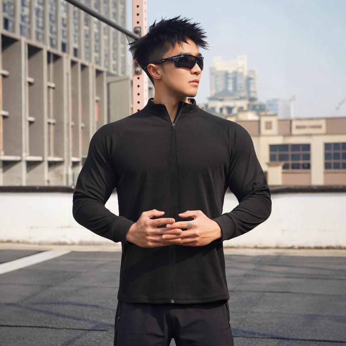 

Мужская повседневная велюровая футболка с длинным рукавом для тренировки мышц - эластичный воротник-стойка на молнии XXXL чёрный