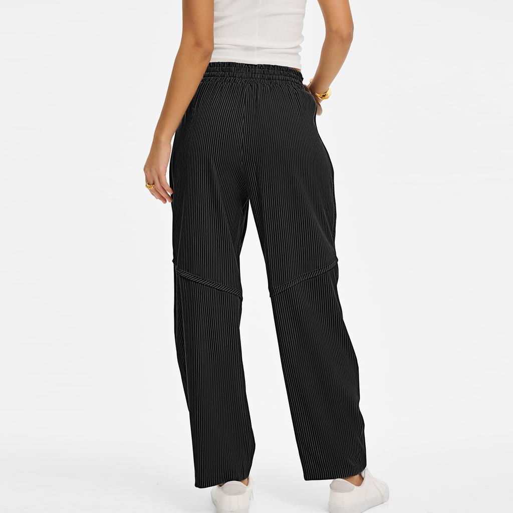 Pantaloni Larghi Casual in Lino da Donna Vita Elastica Versatili Business Casual Lavoro Pantaloni Palazzo con Tasche