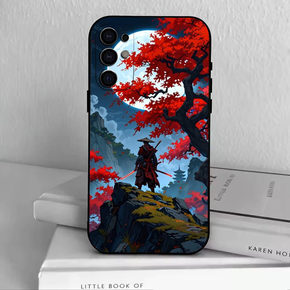 Japanese Style S-Samurai Phone Case Black Silicone Soft For Samsung S25,S24,S21,S22,S23,S30,Ultra,S20,Plus,Fe,Lite
