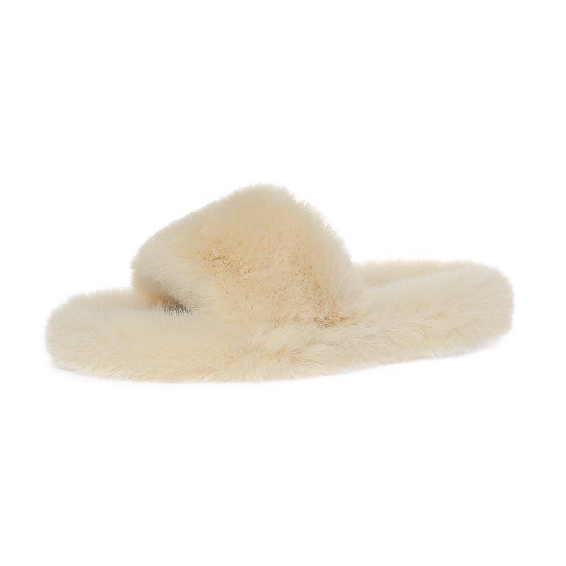 Cotton Mop Autumn and Winter Fluffy Slippers Women's Outer Wear Floor 2025 New Model Small Word Fresh Home Flat Bottom Blue