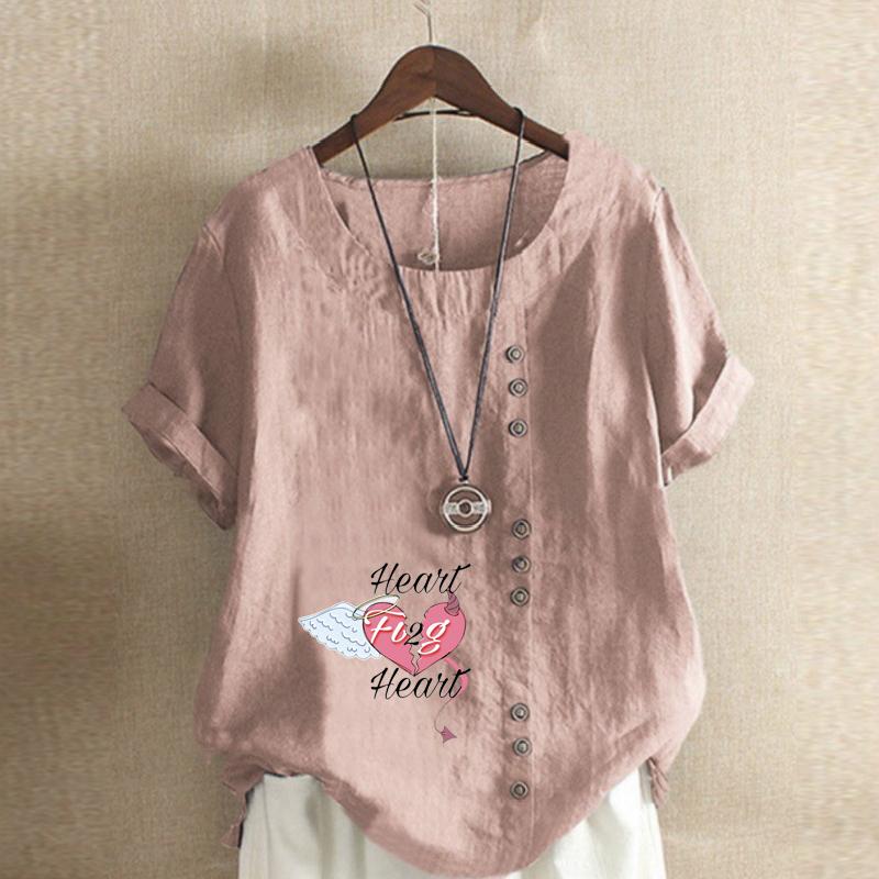 Tricou cu mânecă scurtă pentru femei, cu imprimeu 'Scrisoare de dragoste', Cămașă largă din bumbac, Bluză casual largă de vară, Topuri mărimi mari