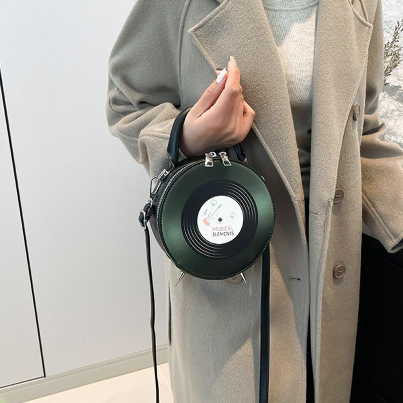 Personalized Creative Small Round Bag New Fashion Women's Niche Retro Record Shape Bag Ins Ladies PU Crossbody Bag KTB