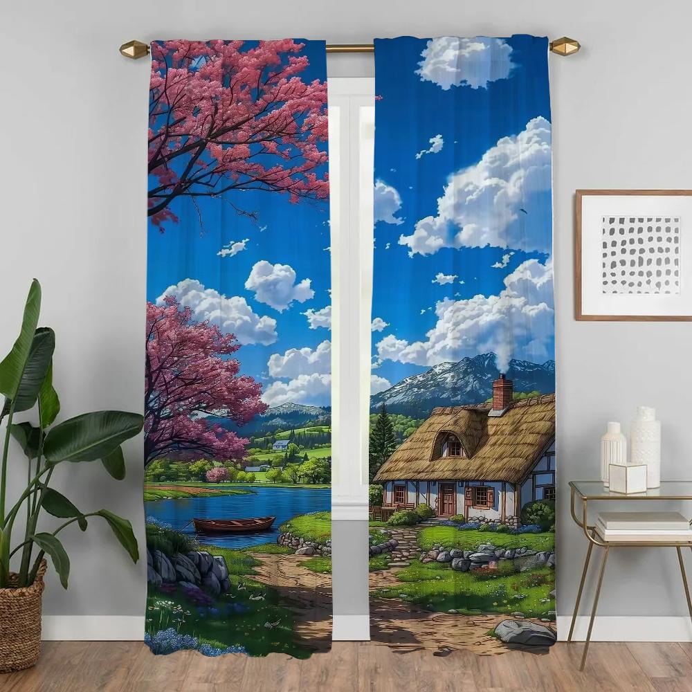 Summer Road Anti-mosquito Curtains for Living Room Partition Halloween Decoration Window Curtain Home Interior Curtains 2 Pieces