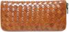 Bercute Camel Genuine Leather Braided Mesh Long Wallet for Men and Women, Round Zipper Coin Purse, Leather Wallet, Cowhide Leather, 1030220-F-044c