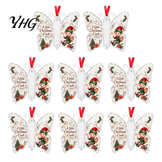 Festive Tree Hanging Decor Butterfly Cash Gift Ornament, Christmas Money Holder with Gifts for Family Friends Print, Acrylic Pendant Surprise Giving,