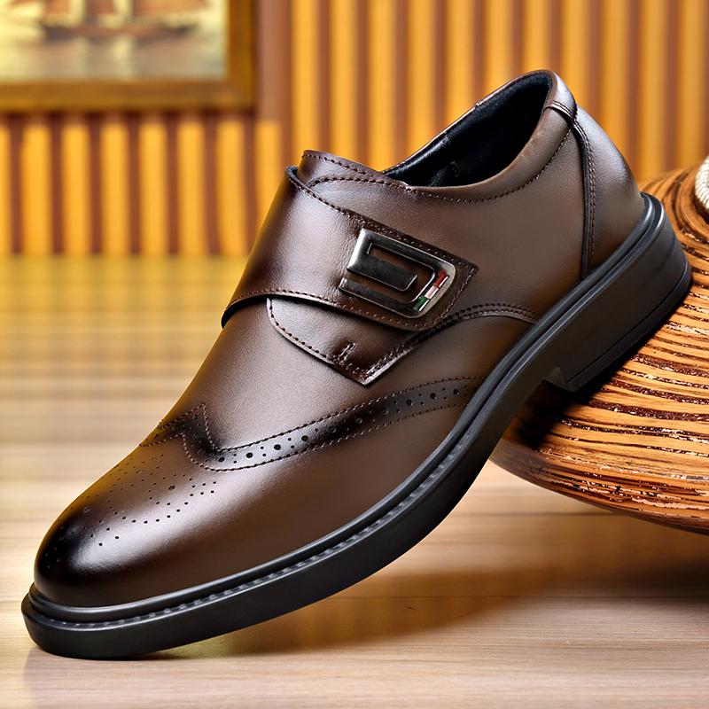 Fashion Italian Men Genuine Leather Business Shoes Thick-soled Outdoor Casual Leather Formal Shoes Fashion Slip-On Walking Oxford Shoes