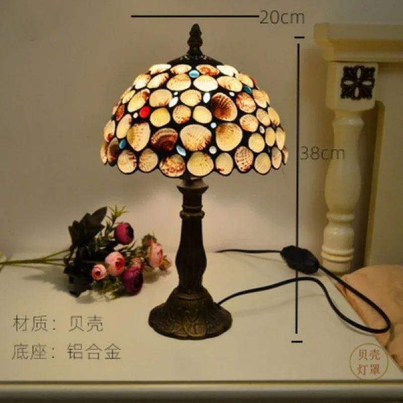 Shell Tiffany Table Light Bed Lamp Room Decor Stained Glass Luminaria for Home Bedroom Bedside Night Stand Desk Lighting Fixture