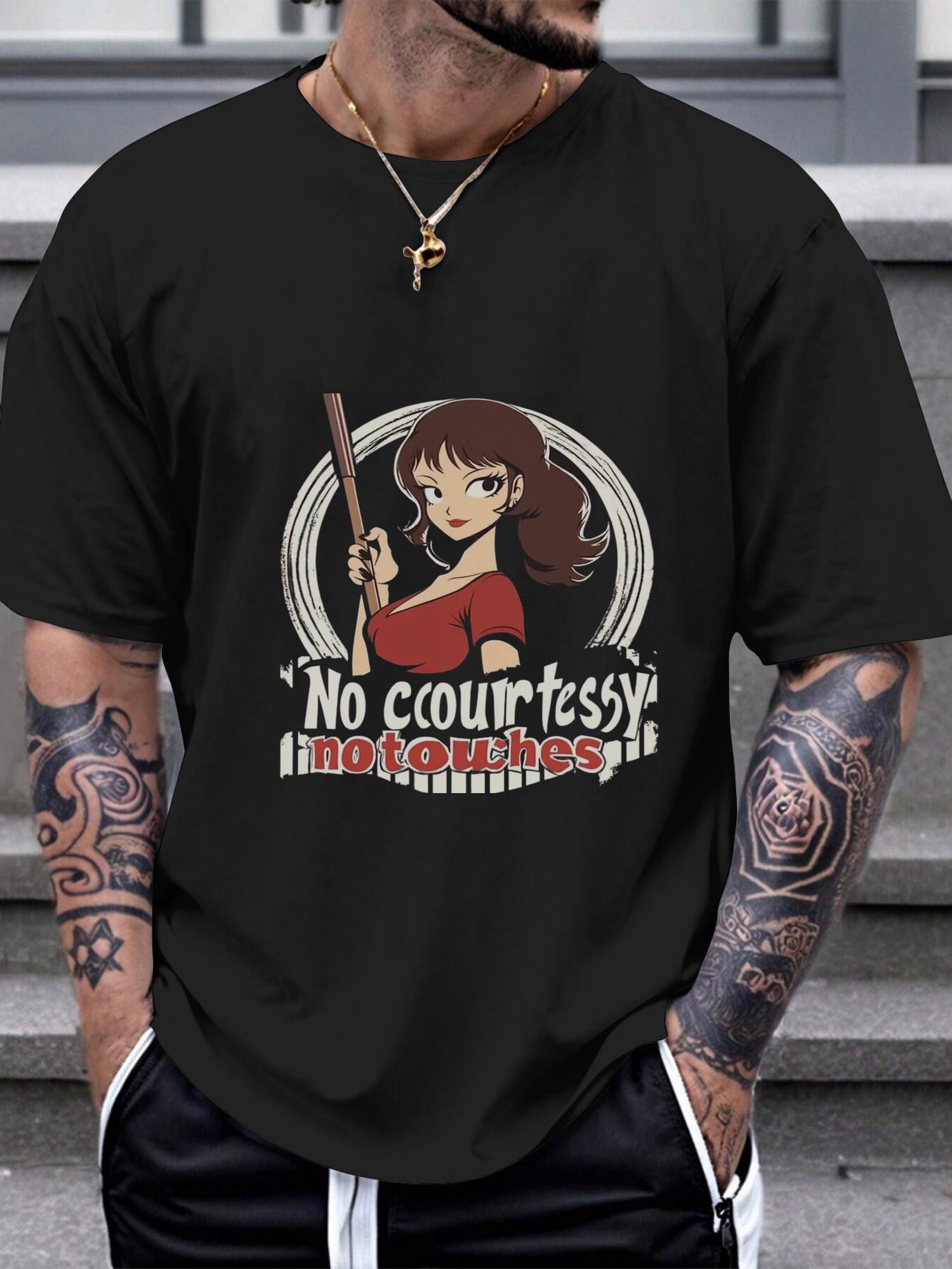 1pc Enforcement Character Graphic T-shirt - Bold  No Courtesy Touches  Print L