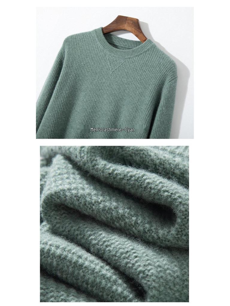 Men's Pure Cashmere Autumn/Winter Round Neck Sweater - Thick Knitted Long Sleeve Pullover