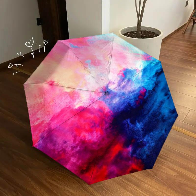 1pc Abstract Watercolor Automatic Folding Umbrella, Heavy Duty 8 Rib Iron Frame,  Suitable for Travel, Daily Use, Birthday, Decor Gift M0105108