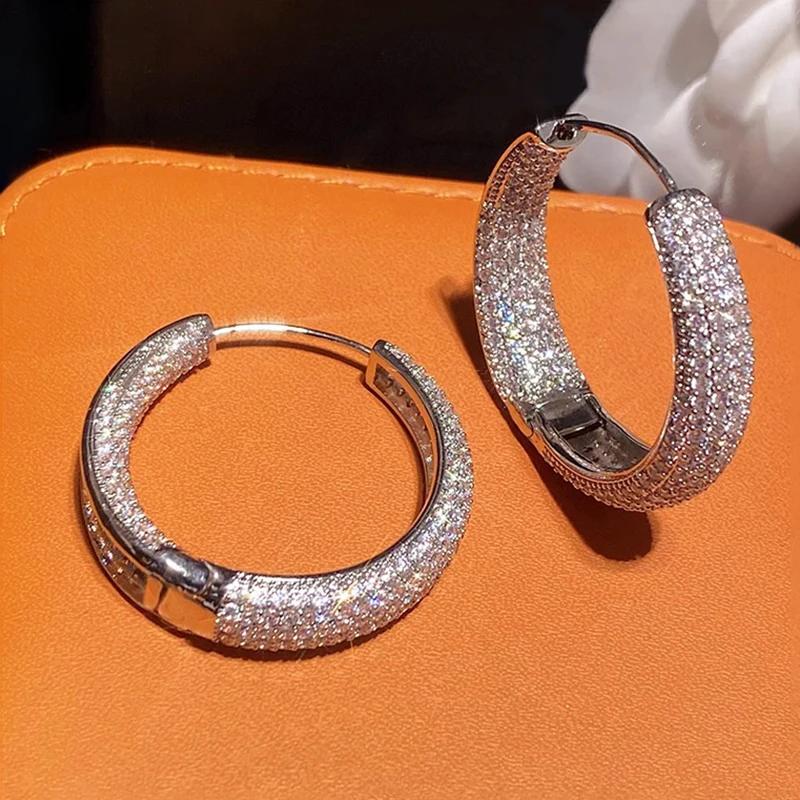 Huitan Luxury Aesthetic Hoop Earrings Full Bling Bling Cubic Zirconia for Women Sparkling Noble Party Zircon Trendy Accessories