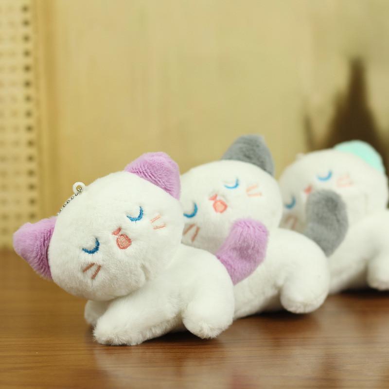 Adorable Plush Cat Keychain Soft Toy Cute Gray And Purple Cat Doll Accessories