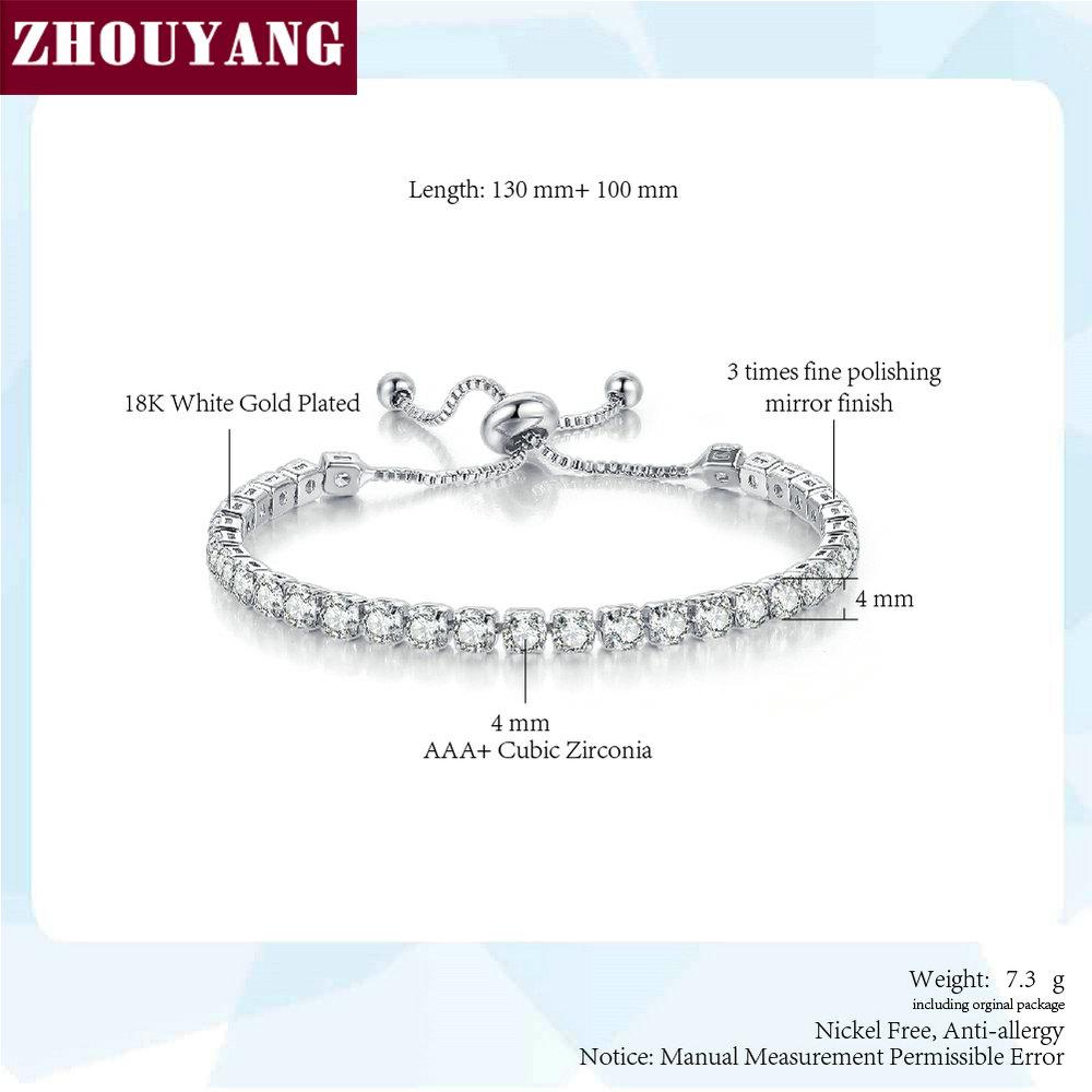 ZHOUYANG Tennis Bracelet For Women Luxury Handy Adjustable 4 Claws Mosaic 4mm Zirconia Rose Gold Color Fashion Jewelry Gift H133