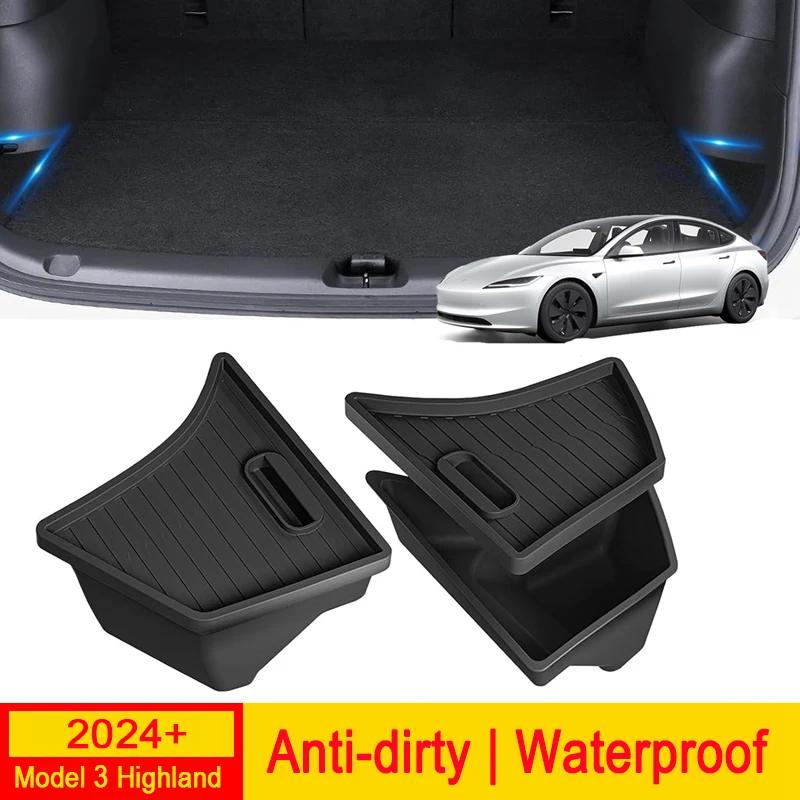 For Tesla Model 3+ Highland 2024 2025 Rear Trunk Side Storage Box Multifunction with Lids Organizer Model3 Interior Accessories
