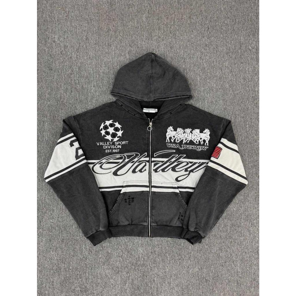 FolwStreet Streetwear Druck Y2K Kapuzenpullover Herren Damen Reißverschlusstasche Kapuzenpullover