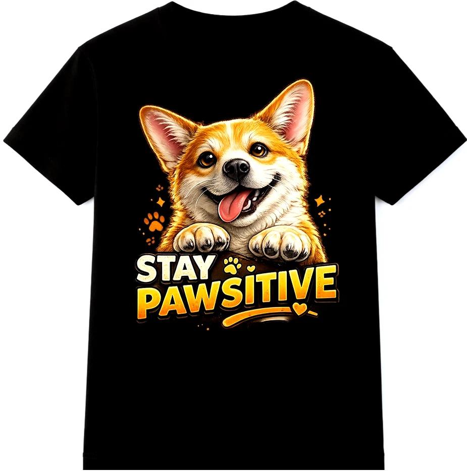 Corgi Dog T-Shirt Stay Pawsitive Funny Pet Lover Gift Cute Puppy Graphic Tee S
