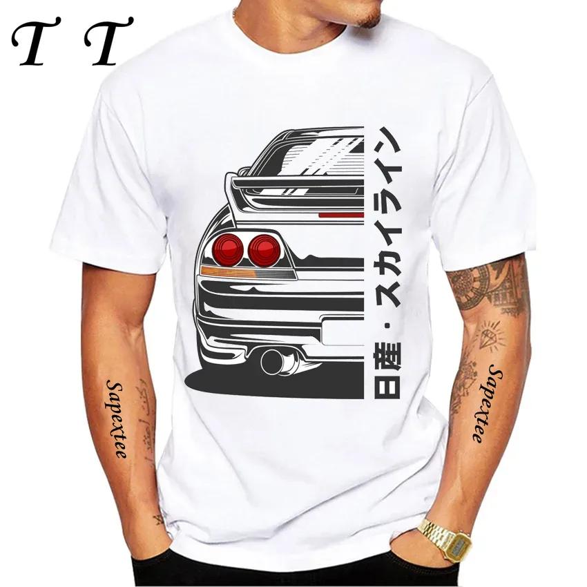 New Summer Men Short Sleeve JDM Legend NISSIA Skyline R34 R33 GTR Evolution Car Print TShirt Boy Casual Tops Fashion White Tees