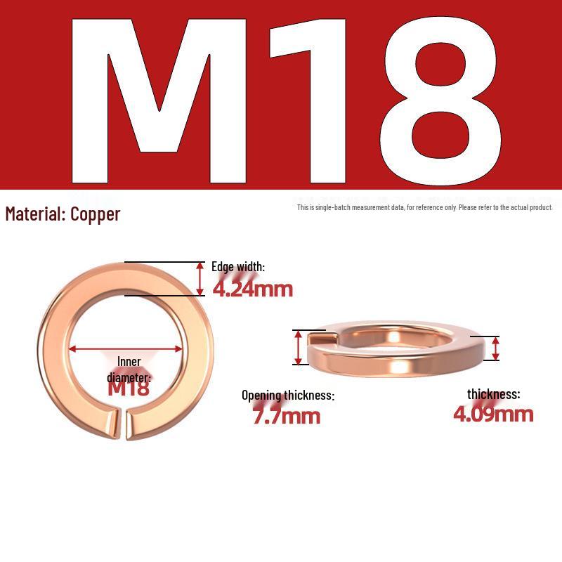 Pure Red Copper All-Copper Spring Washer, Bronze Round Washer Screw Metal Washer GB93