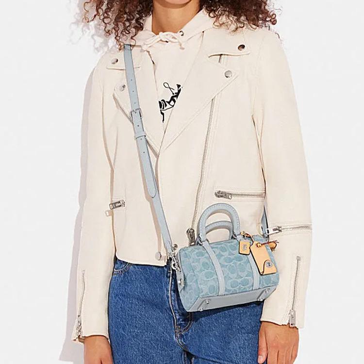 New COACH Ruby Fabric With Cow Leather Boston Bag Shoulder Bag Crossbody Bag Handbag Small Size Women's Blue CJ832-LHPBU