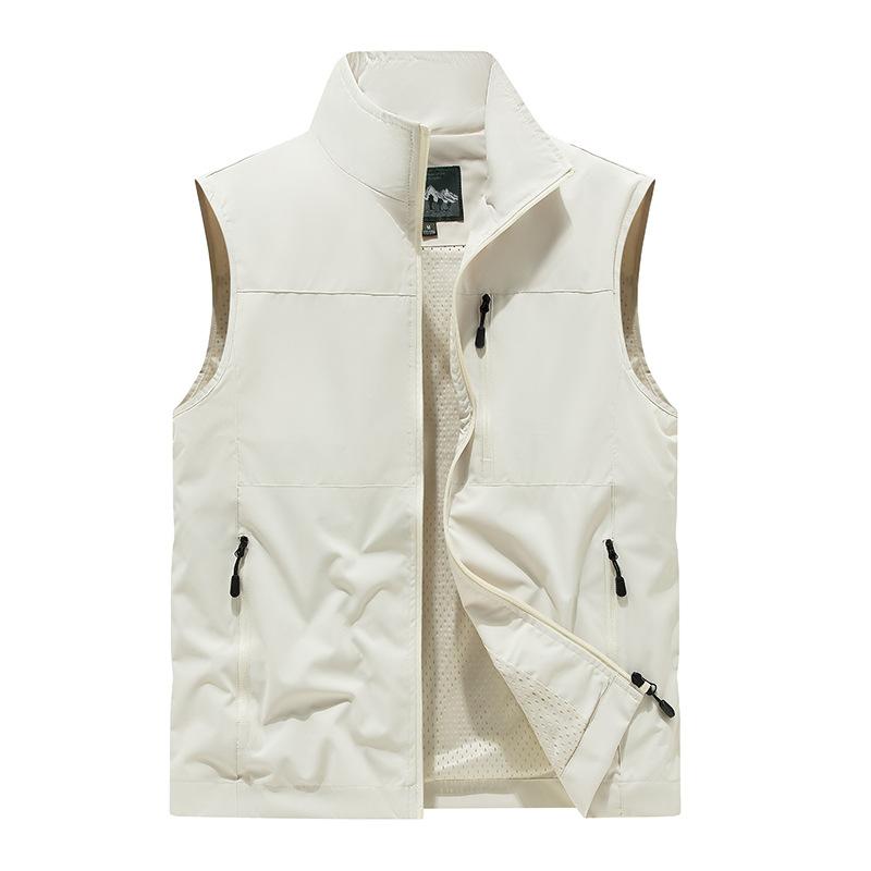 

Plus Size Men s Casual Spring Summer Waistcoat Breathable Sports Vest Outdoor Photography Fishing Stand Collar Gilet S бежевий