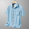 Men's Summer Cotton Short Sleeve Polo Collar Shirt Multiple Pockets Workwear Loose Plus Size Thin Casual Top for Middle Aged Young