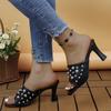 Women Sandals Ladies Square Heels Elegant Summer Slippers Outside White Black Leather Female Slides Fashion Woman Sandals