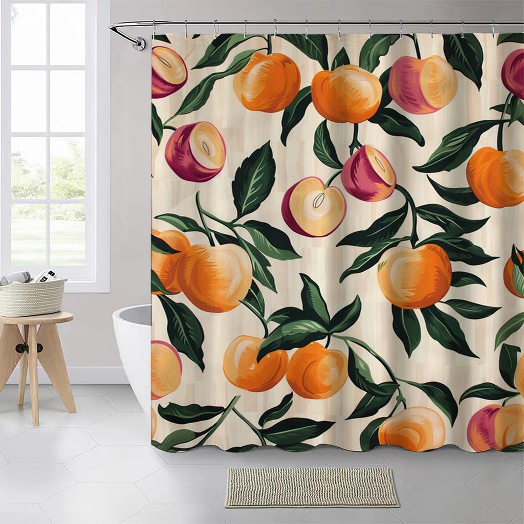 Yellow Peach Pattern Polyester Material Shower Curtain Waterproof Cloth Bathroom Thickeneded Mildew-proof  Curtain Bathroom