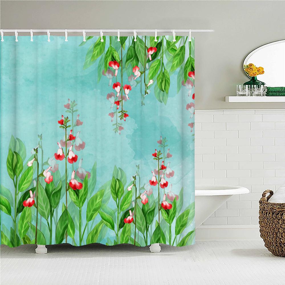 Flowers Grass Green Plants Waterproof Shower Curtains For Bathroom Bath Curtains Multi-Size 240*180Cm 3D Print Shower Curtain