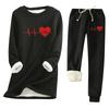 Women's Print Round Neck Warm Suit Long Sleeve Fleece Drawstring Sweatpants Two-Piece Set